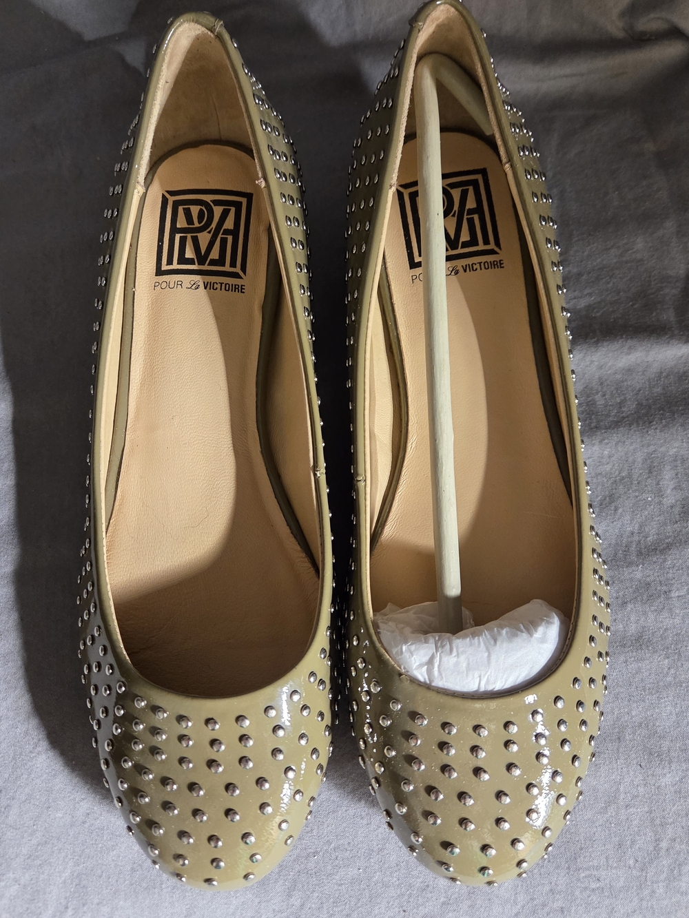 Pour La Victoire Studded Ballet Flats in Olive